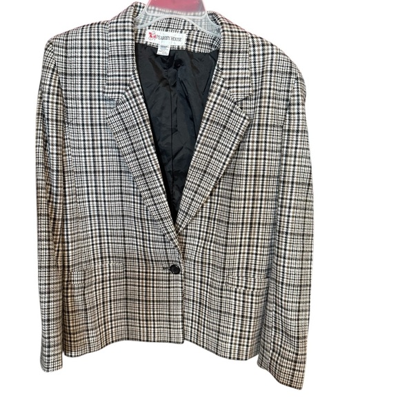 Peabody House Jackets & Blazers - Vintage Peabody House Houndstooth Wool Blend Blazer Jacket Brown Beige Size 14